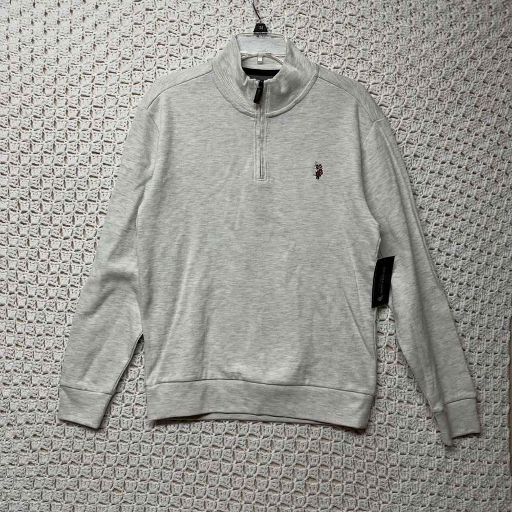 U.S. Polo Assn Sweatshirt Men's Sz S Grey 1/4 Zip Logo Pullover Cotton Blend NWT - Picture 1 of 10